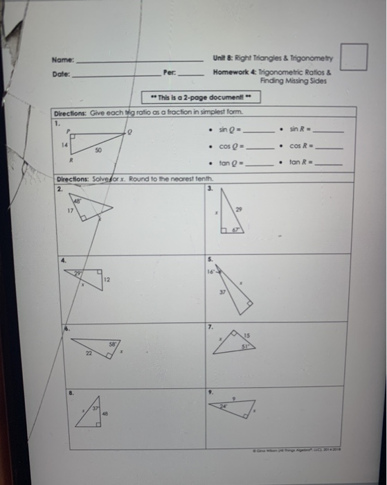 Solved Name: Unit & Right Triangles & Trigonometry Date: Per | Chegg.com