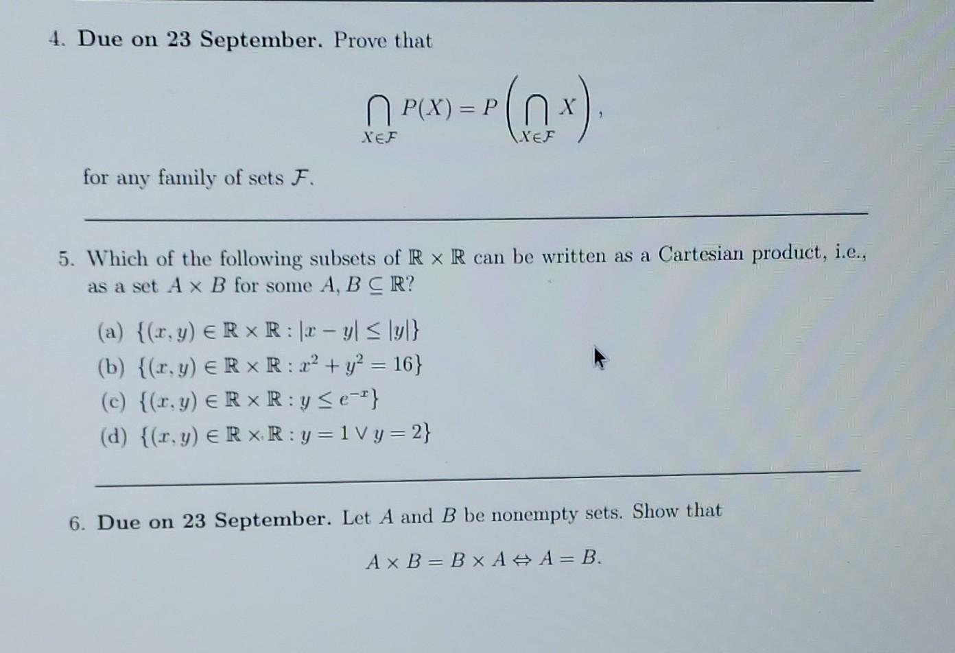 Solved 4 Due On 23 September Prove That ⋂x∈fp X P ⋂x∈fx