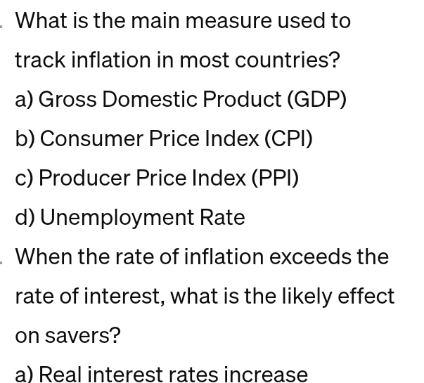 Solved What is the main measure used to track inflation in | Chegg.com