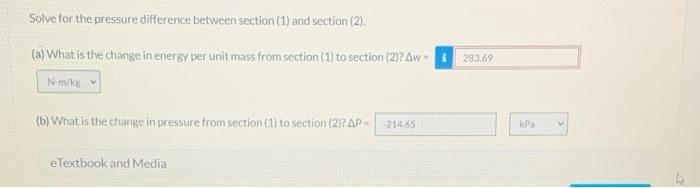 Solved Solve for the pressure difference between section (1) | Chegg.com