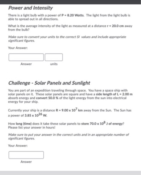 Solved Power and Intensity There is a light bulb with a | Chegg.com