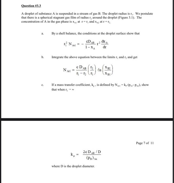 Question #3.3 A droplet of substance A is suspended | Chegg.com
