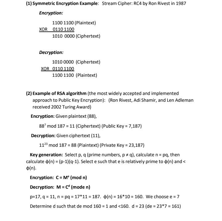 Solved (1) Symmetric Encryption Example: Stream Cipher: RC4 | Chegg.com