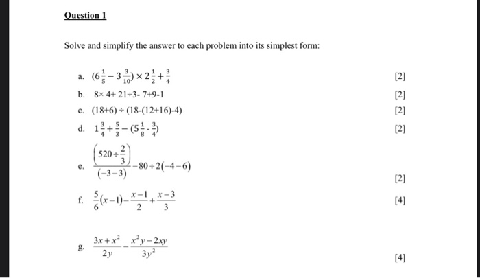 Solved Question 1 Solve and simplify the answer to each | Chegg.com