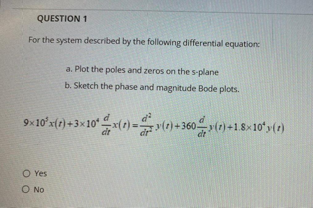 Solved QUESTION 1 For the system described by the following | Chegg.com