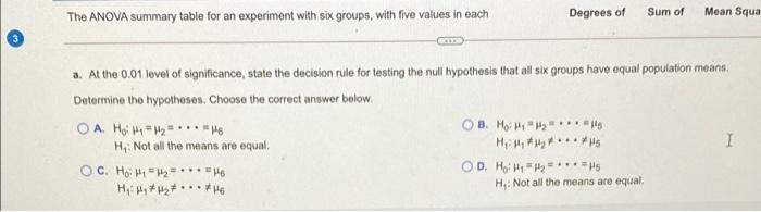 Solved The ANOVA summary table for an experiment with six | Chegg.com