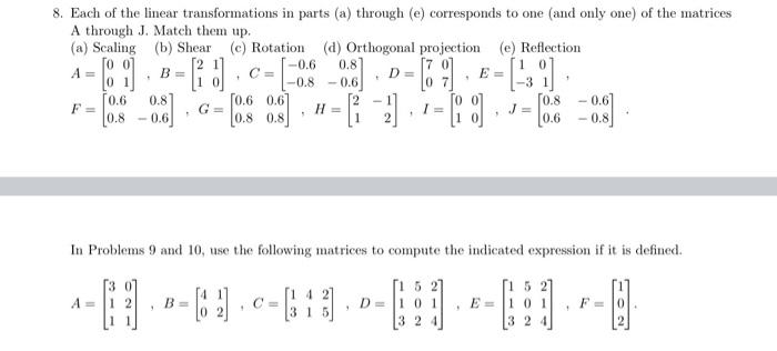 Solved 8. Each of the linear transformations in parts (a) | Chegg.com