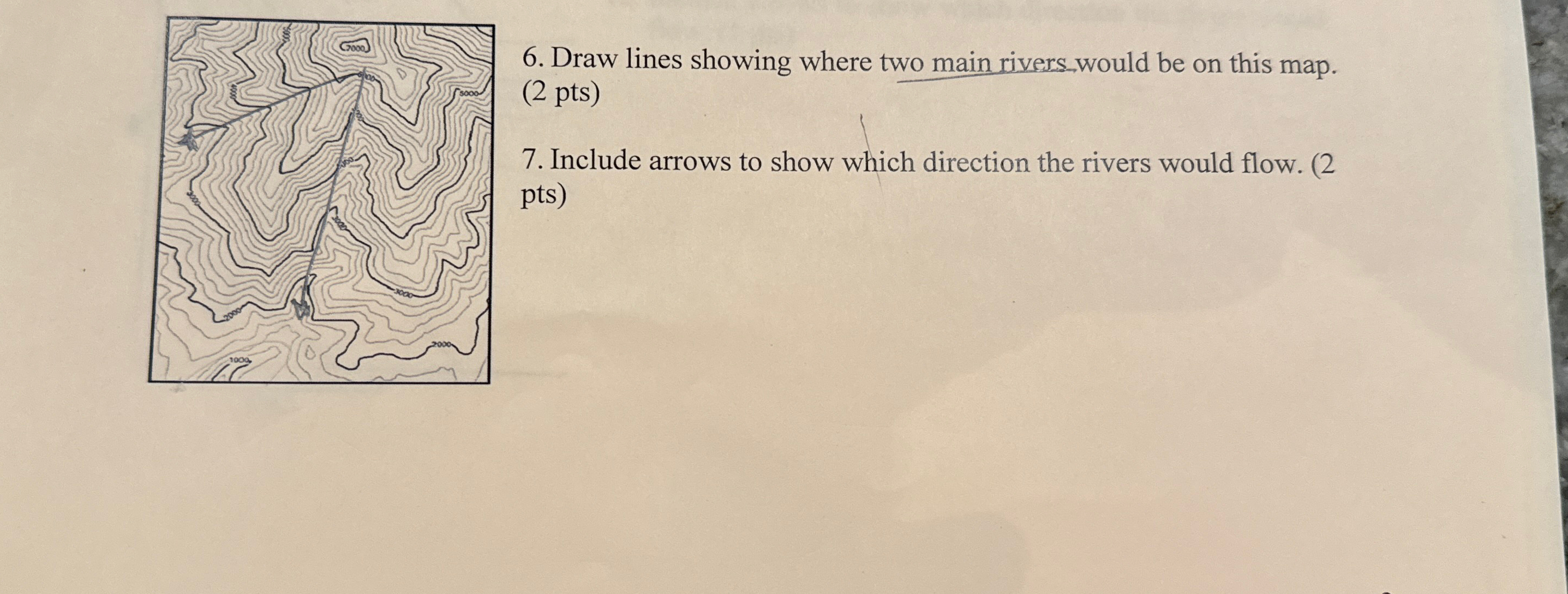 Solved Draw lines showing where two main rivers would be on | Chegg.com