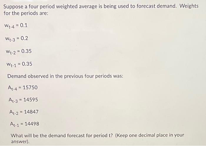 Solved Suppose a four period weighted average is being used | Chegg.com