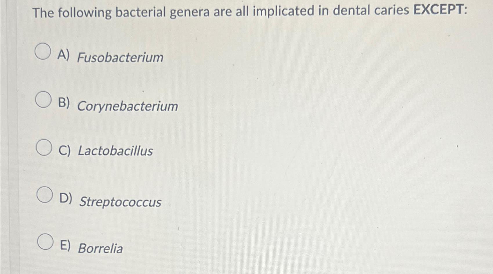 Solved The following bacterial genera are all implicated in | Chegg.com