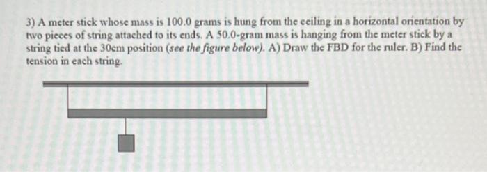 Solved 3) A meter stick whose mass is 100.0 grams is hung | Chegg.com