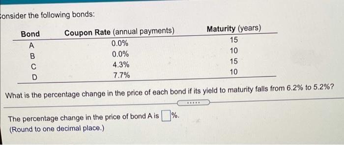 Solved Consider The Following Bonds: Bond А B С D Coupon | Chegg.com