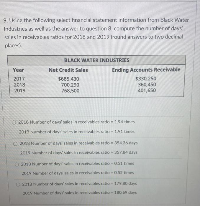 Solved 8 Using The Following Select Financial Statement Chegg Com