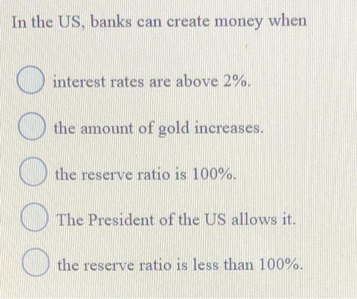 Solved In the US, banks can create money when interest rates