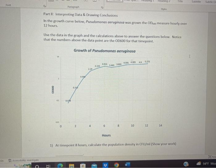 Solved Part I Calibrating CFU/ml with Optical Density at