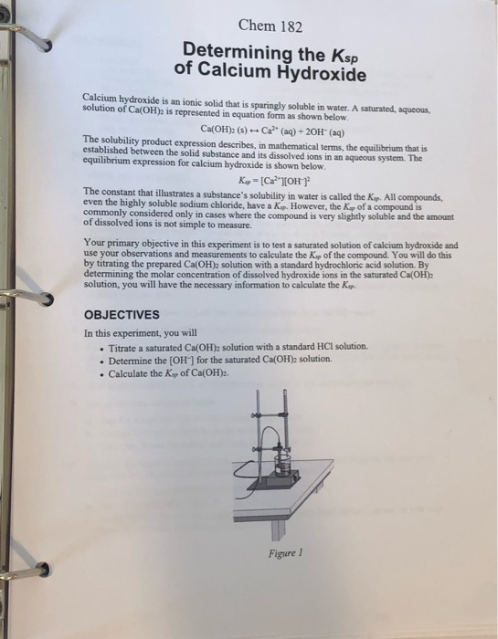 Solved Chem 182 Determining The Ksp Of Calcium Hydroxide | Chegg.com