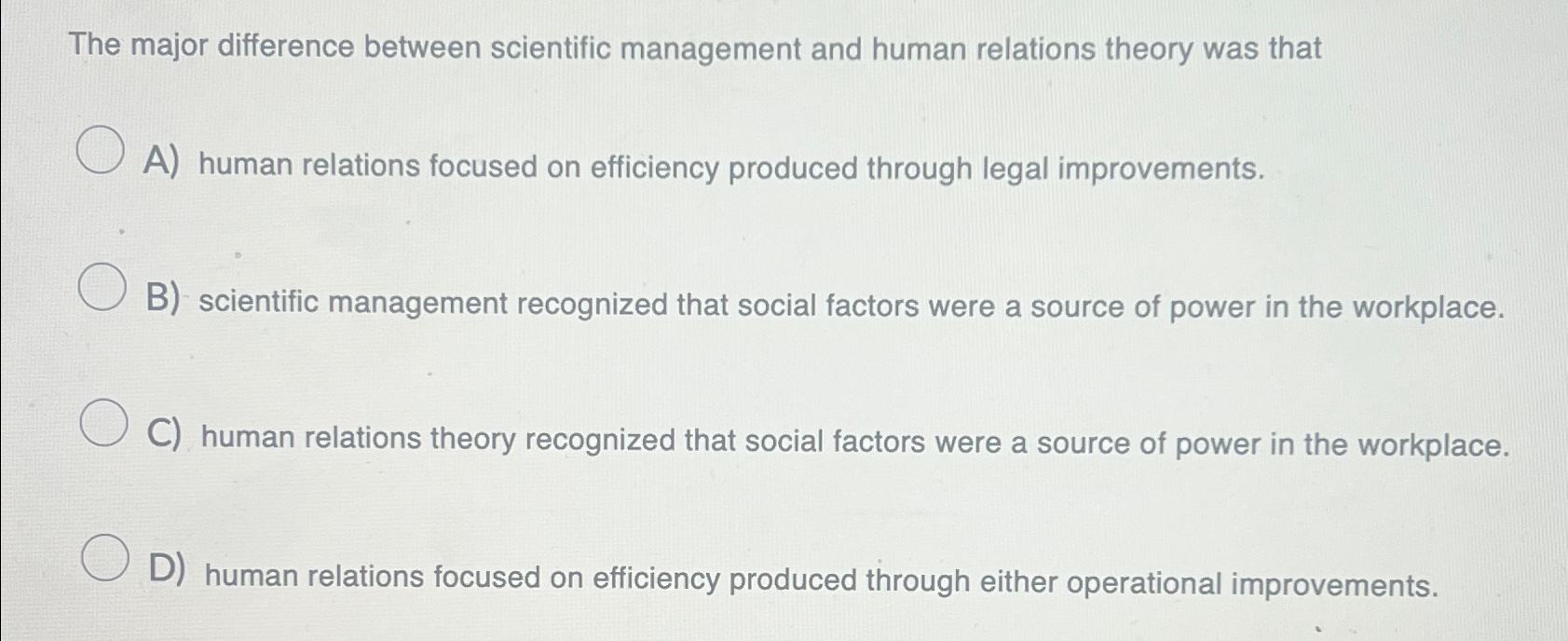 Solved The major difference between scientific management | Chegg.com