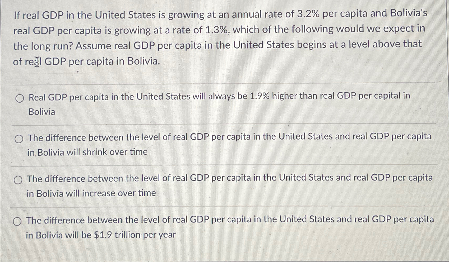 Solved If real GDP in the United States is growing at an | Chegg.com
