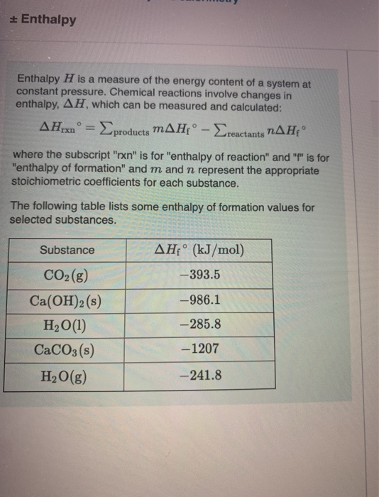 Solved + Enthalpy Enthalpy H is a measure of the energy | Chegg.com