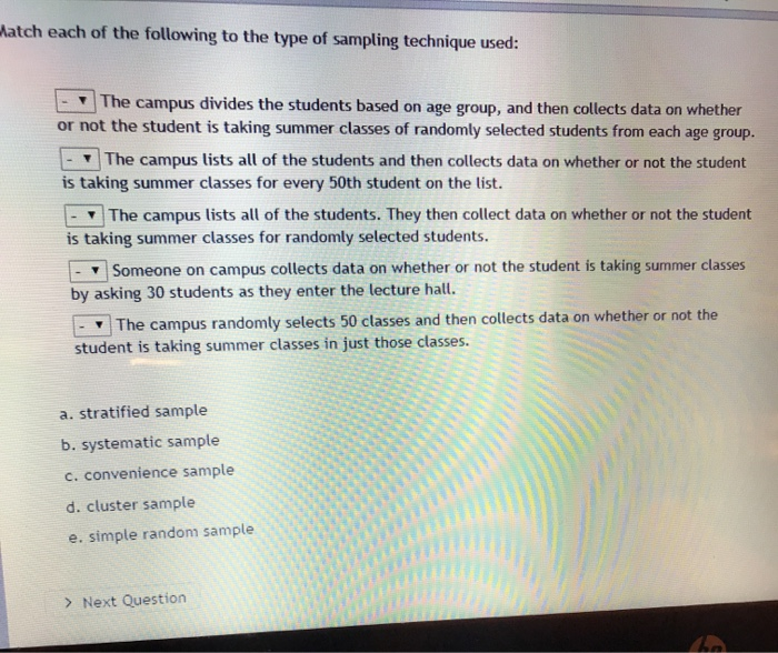 Solved watch each of the following to the type of sampling | Chegg.com