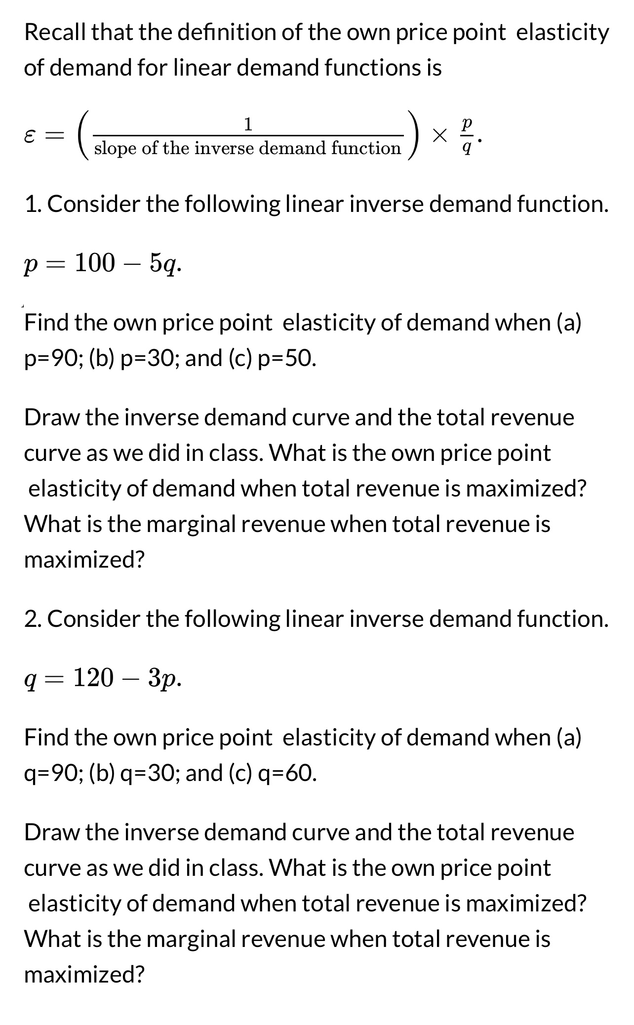 Solved Recall that the definition of the own price point