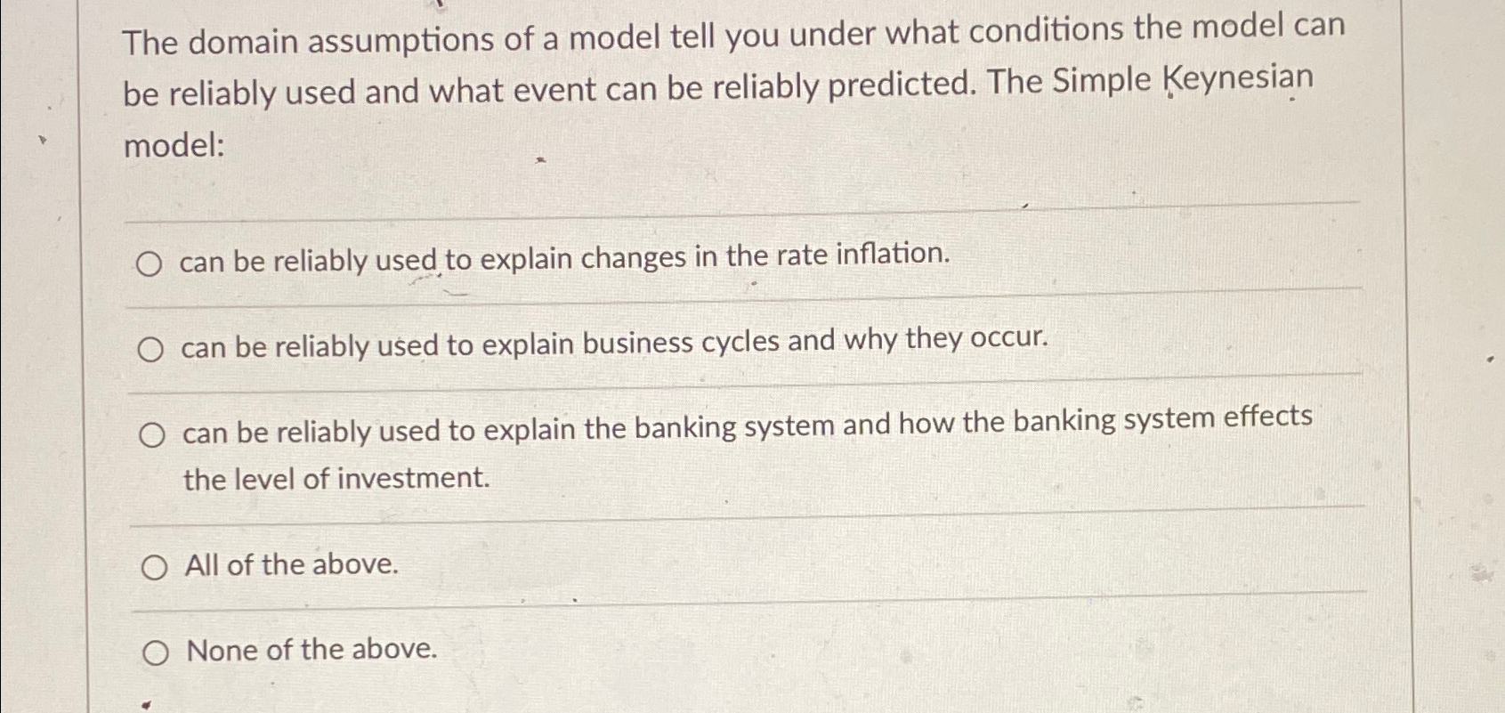 Solved The domain assumptions of a model tell you under what | Chegg.com