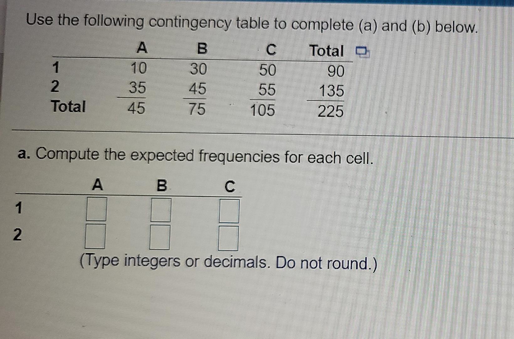 Solved Use the following contingency table to complete (a) | Chegg.com