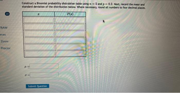 Solved Construct a Binomial probability distrubtion table | Chegg.com