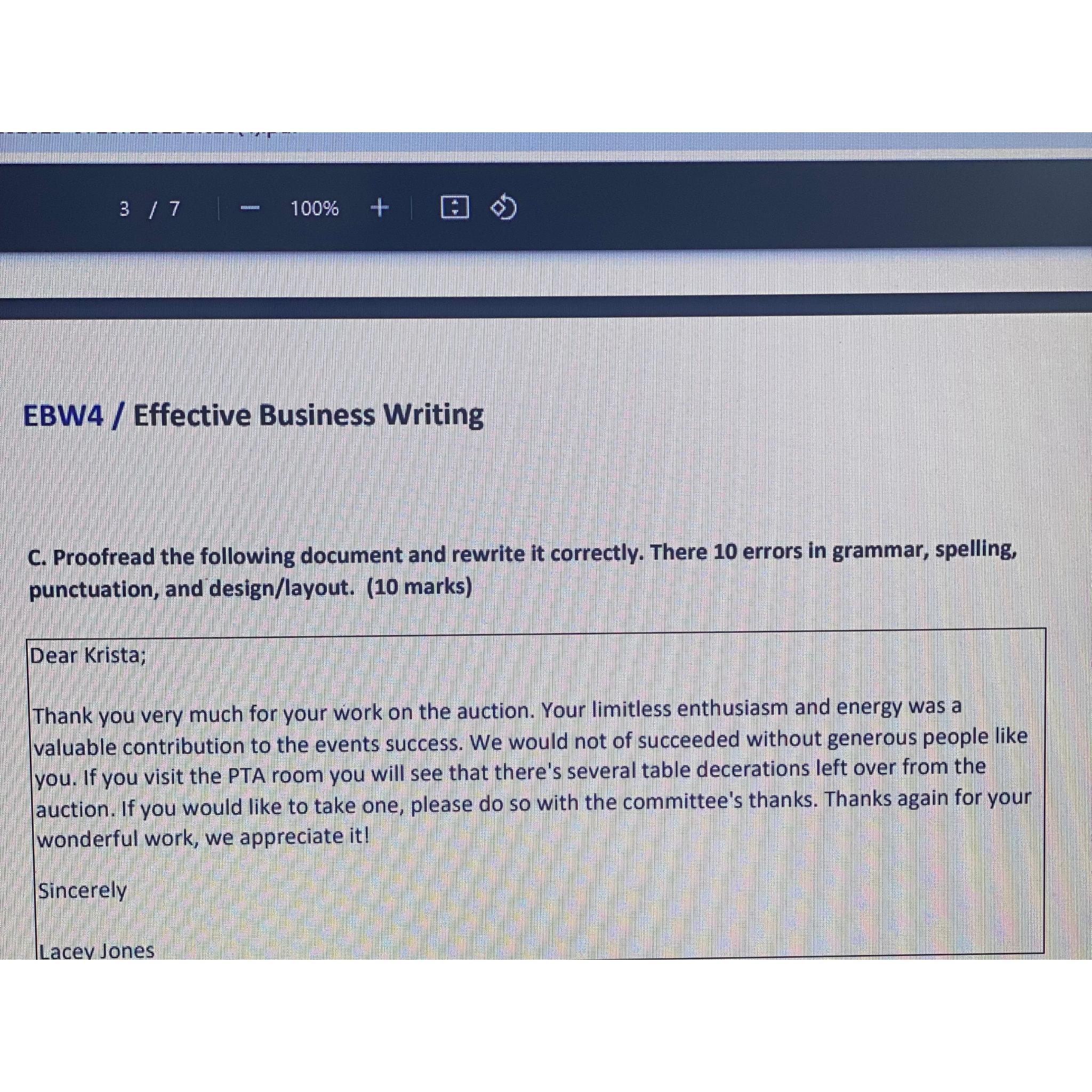 Solved EBW4 / ﻿Effective Business WritingC. ﻿Proofread the | Chegg.com