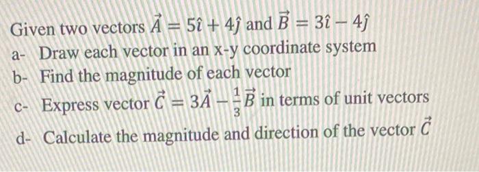 Solved Given two vectors A=5 ^+4 ^ and B=3 ^−4 ^ a- Draw | Chegg.com