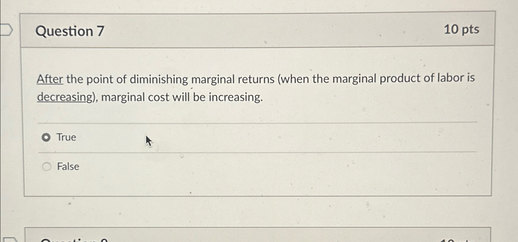 Solved Question 710ptsAfter the point of diminishing | Chegg.com