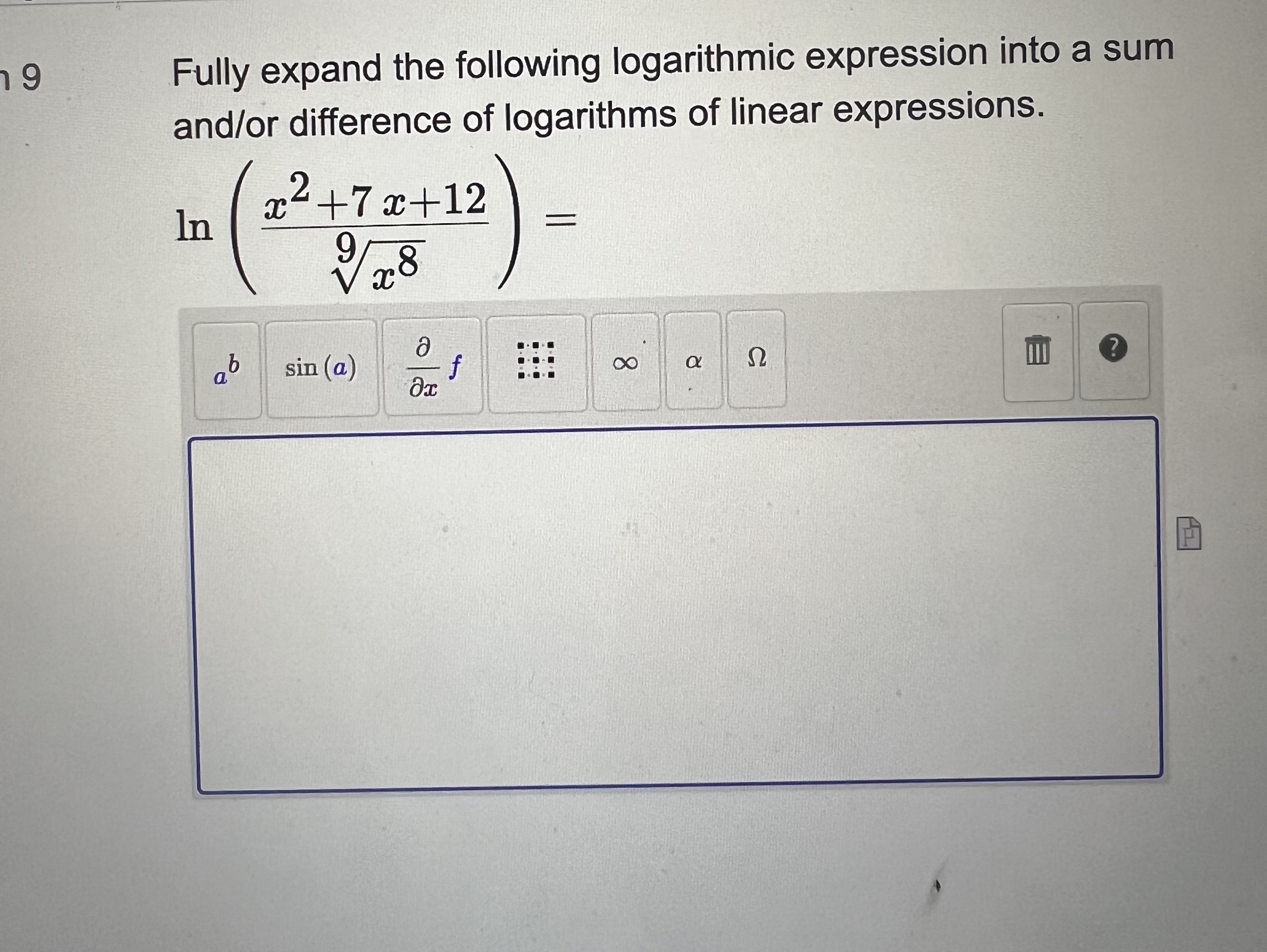 Solved Fully expand the following logarithmic expression | Chegg.com