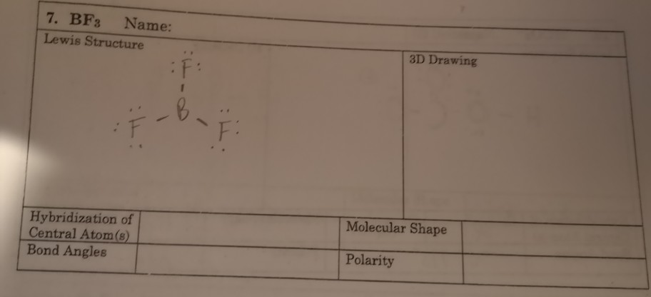 Solved 7 Bf3 Name Lewis Structure 3d Drawing F B F Chegg Com