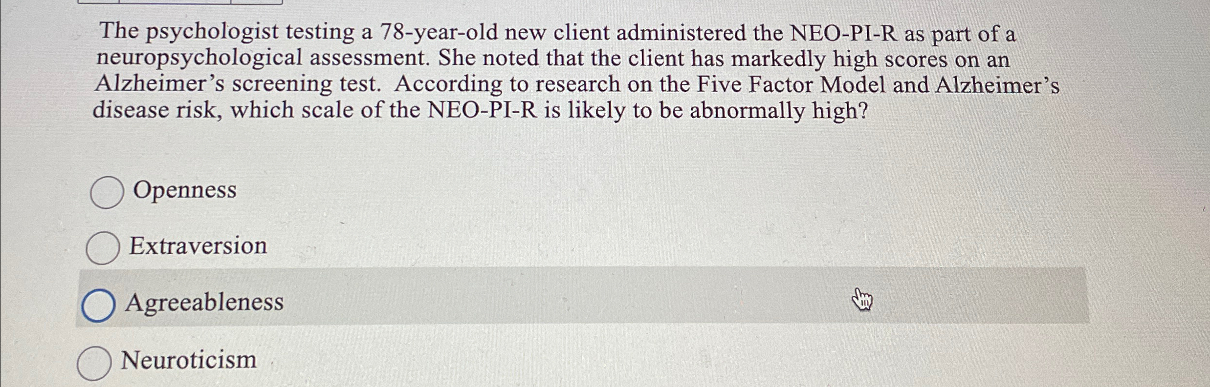 Solved The psychologist testing a 78-year-old new client | Chegg.com