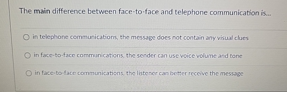 Solved The main difference between face-to-face and | Chegg.com
