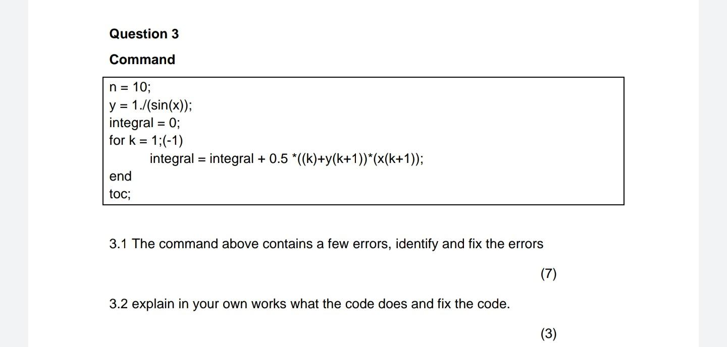 Solved 3.1 The command above contains a few errors, identify | Chegg.com