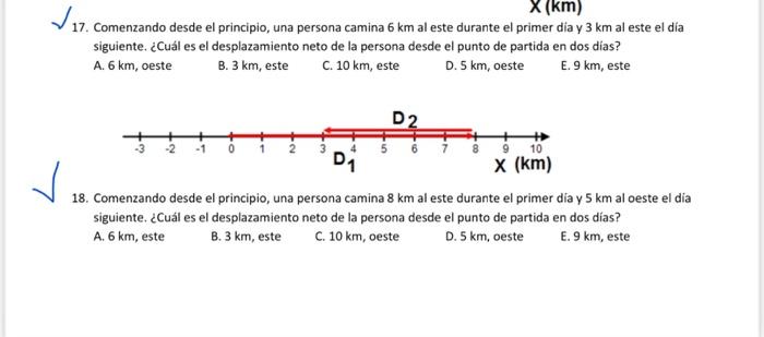 17. Comenzando desde el principio, una persona camina \( 6 \mathrm{~km} \) al este durante el primer dia y \( 3 \mathrm{~km}