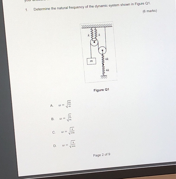 Solved Determine the natural frequency of the dynamic system | Chegg.com