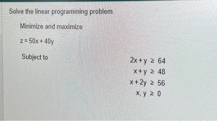 Solved Solve the linear programming problem. Minimize and | Chegg.com