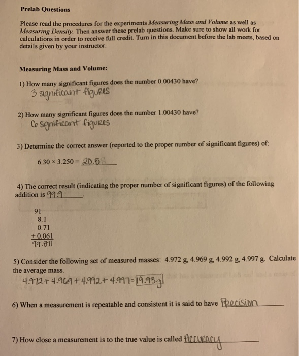 Solved Prelab Questions Please read the procedures for the | Chegg.com
