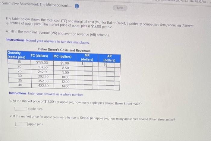 The table below shows the total cost (TC) and marginal cost (MC) for Baker Streel, a perfectly competitive firm producing dif