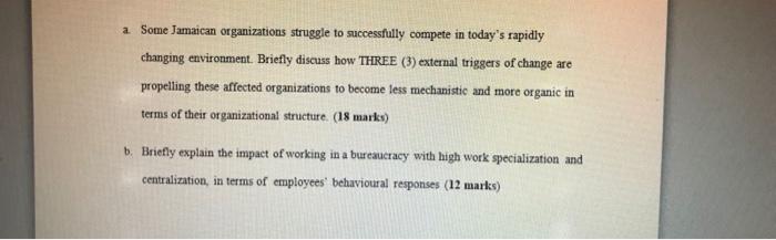 Solved a Some Jamaican organizations struggle to | Chegg.com