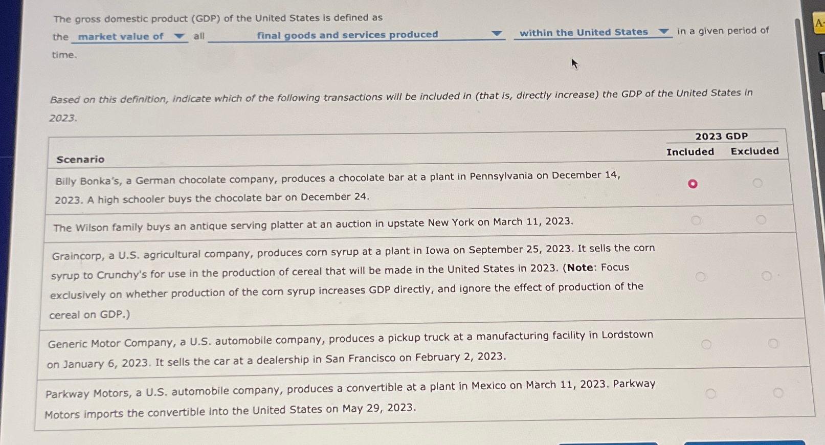 Solved The gross domestic product (GDP) ﻿of the United | Chegg.com