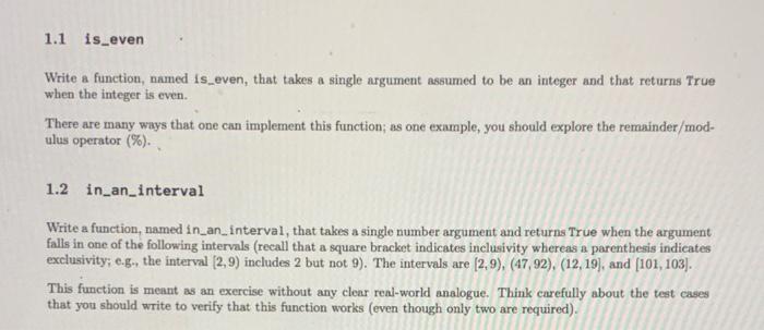 Solved 1.1 is even Write a function, named is_even, that | Chegg.com