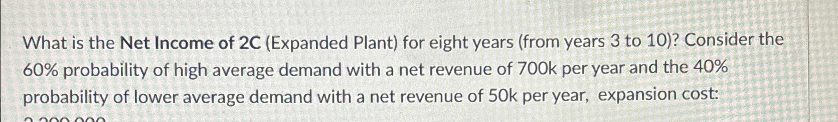 Solved What is the Net Income of 2C (Expanded Plant) ﻿for | Chegg.com