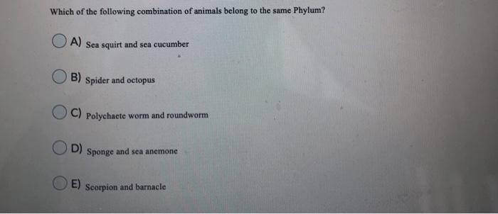 Solved Which of the following combination of animals belong 