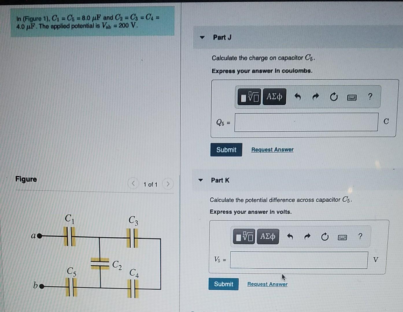 Solved In (Figure 1), C1 =C5 = 8.0 PF And C2 =C3 = C4 = 4.0 | Chegg.com