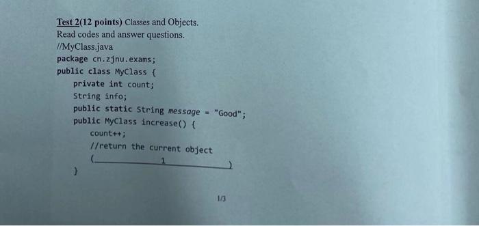 Solved Test 2(12 points) Classes and Objects. Read codes and | Chegg.com
