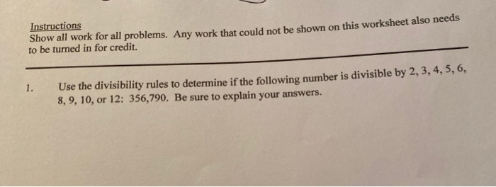 Solved Instructions Show all work for all problems. Any work | Chegg.com