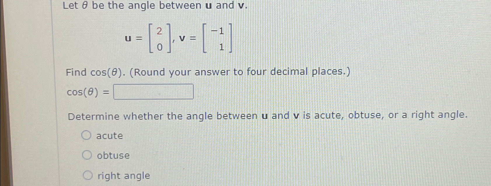 Solved Let θ ﻿be the angle between u ﻿and | Chegg.com